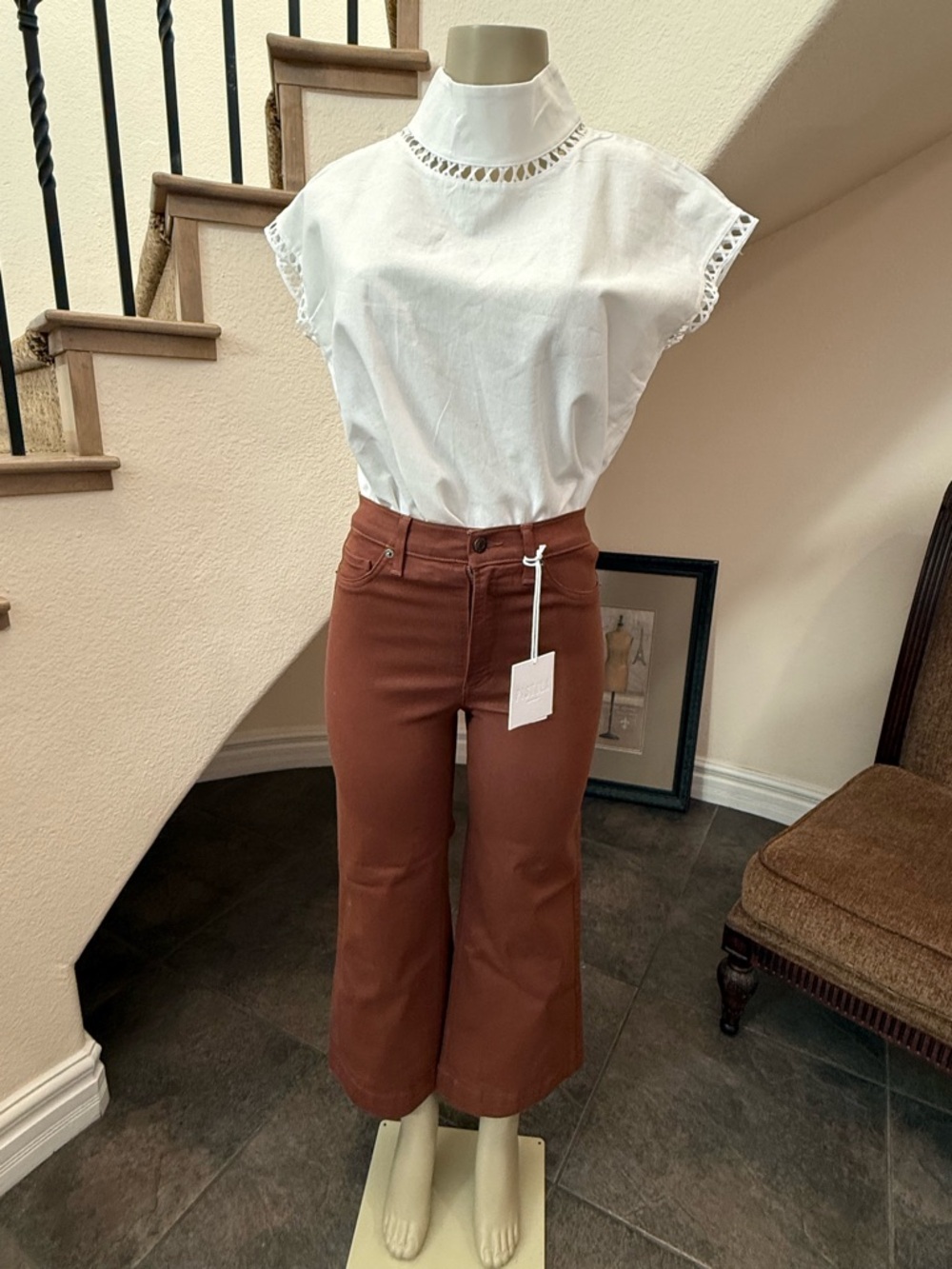 NWT Pistola Lana Crop Coated Bruin Jeans Size 8 High Rise Wide Leg Zip Fly $218